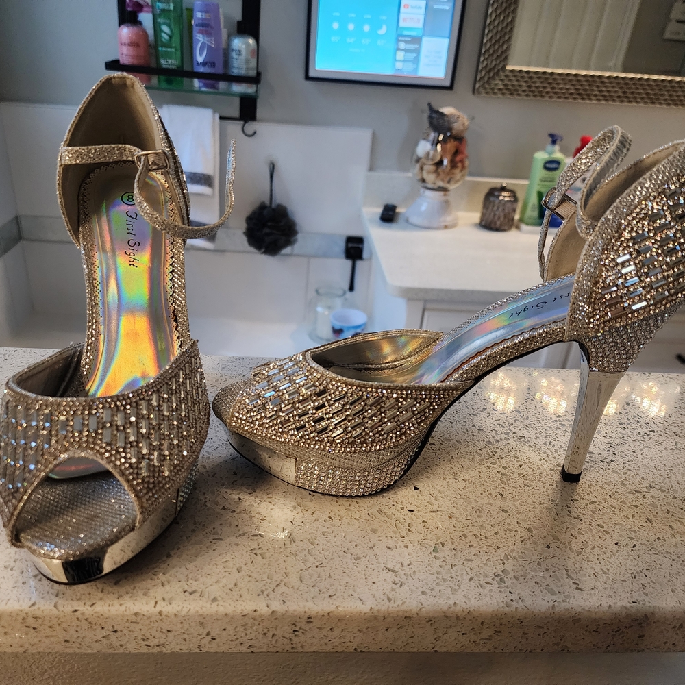 First Sight Elegant Silver Rhinestone Heels